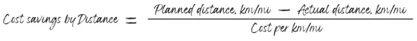 Cost savings by distance formula