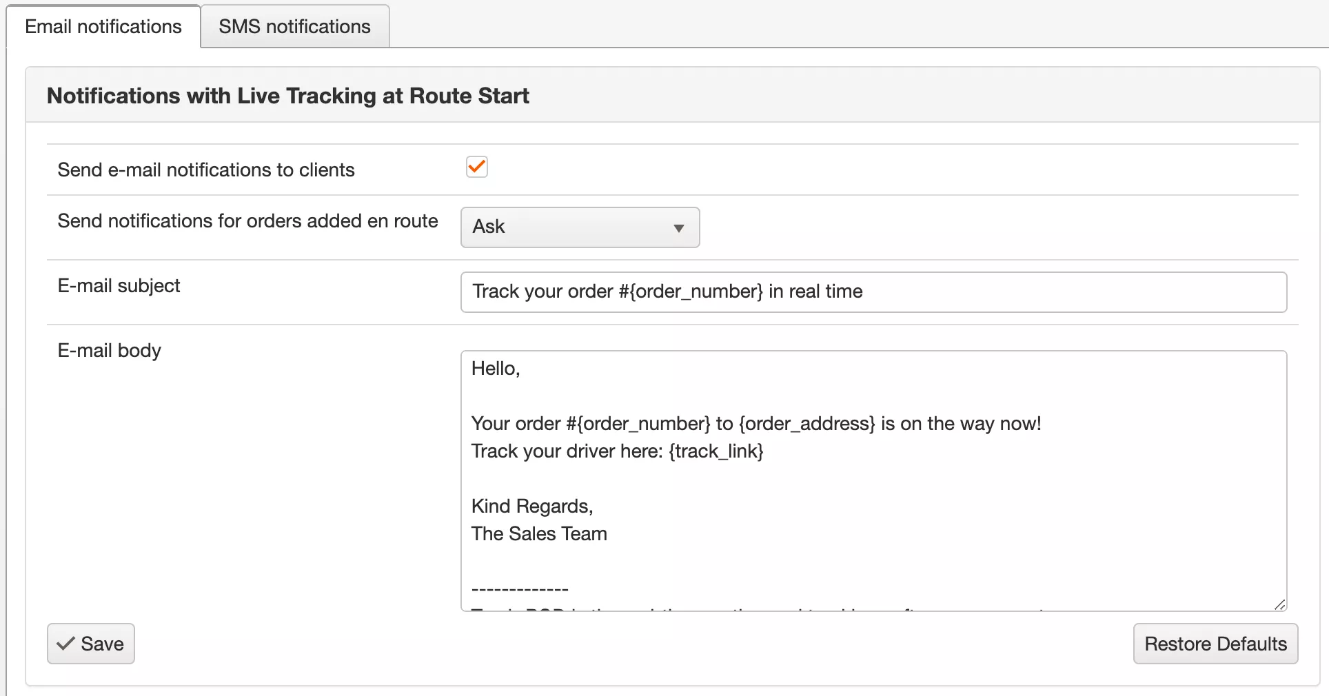 Delivery notifications Track POD