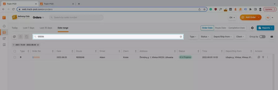 Track POD analytics order lookup