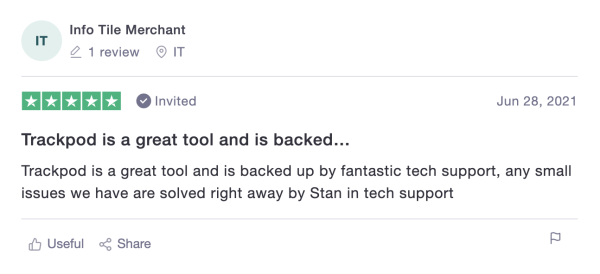 Track POD customer support review on Trustpilot