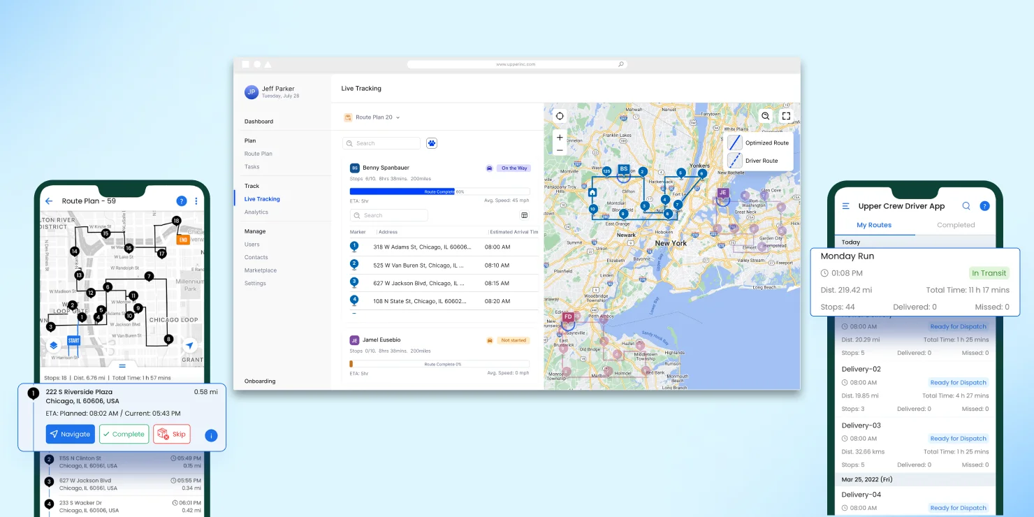 Upper route managing