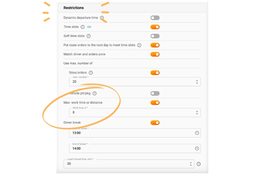 Track-POD allows implementing driver restrictions to fulfil the 34-hour reset requirements