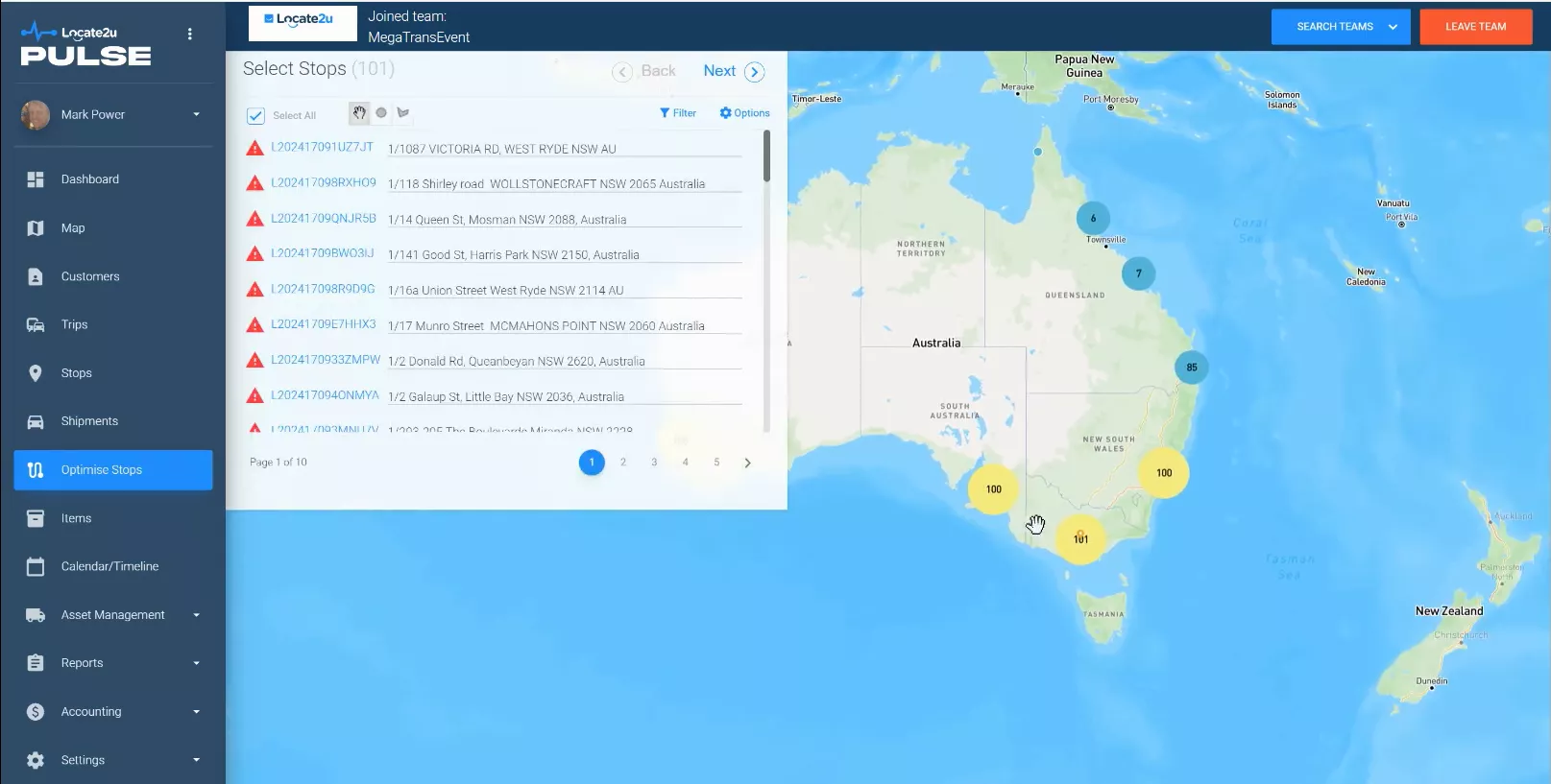Dashboard with map