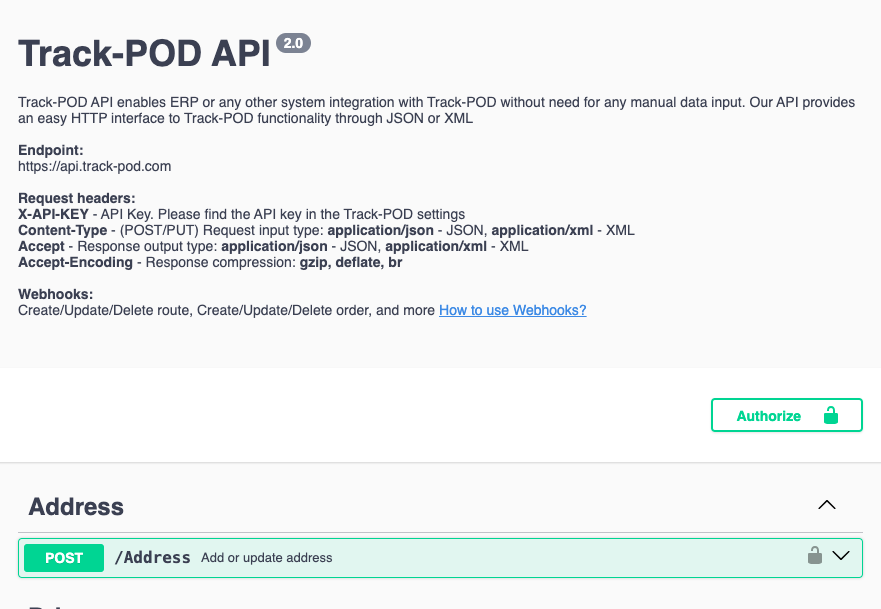 Track-POD API menu