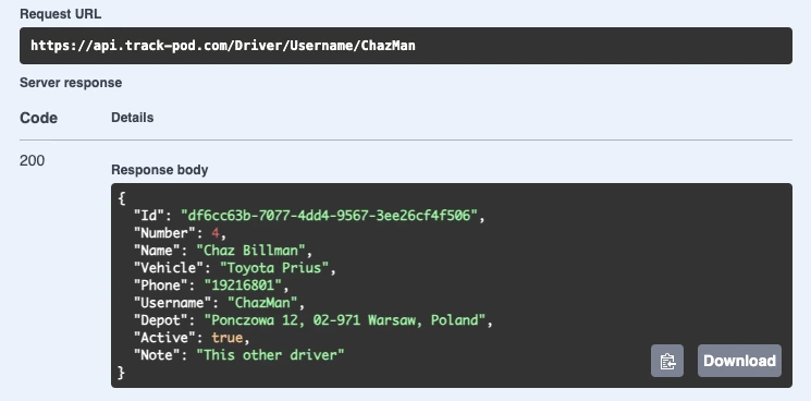 API response with Note
