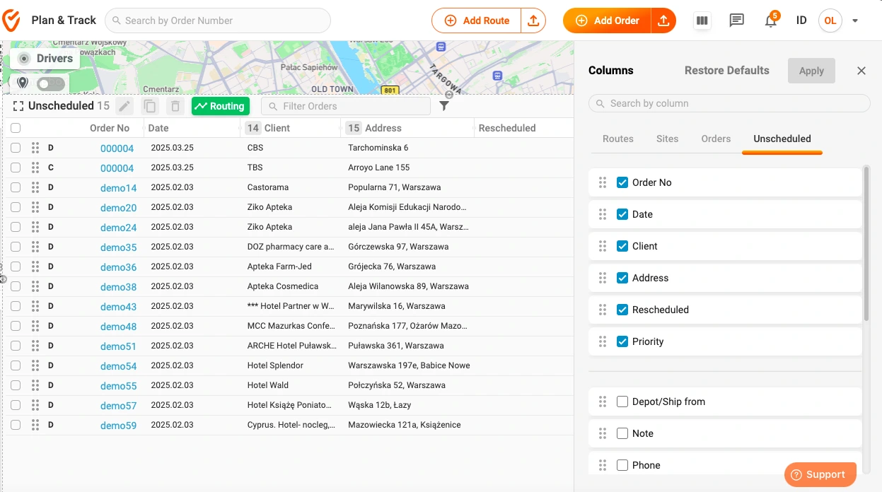 Unscheduled orders tracking
