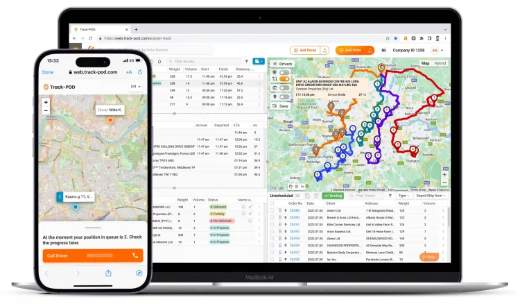 Track-POD's route planning solution for courier dispatching