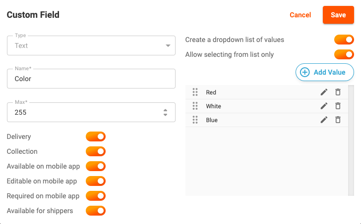 Custom fields text