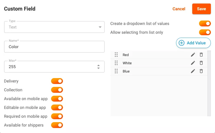 Custom fields text