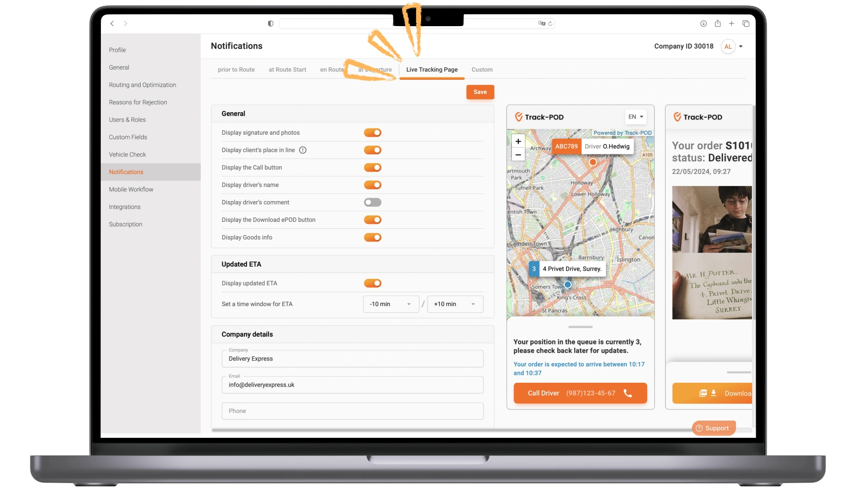 custom last-mile live tracking page