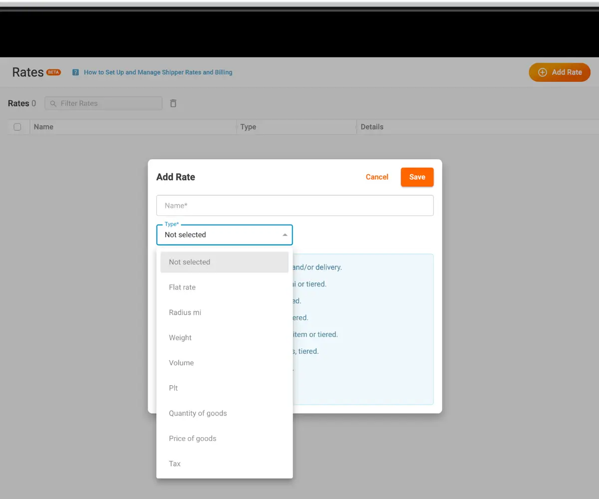 rates billing rates selector