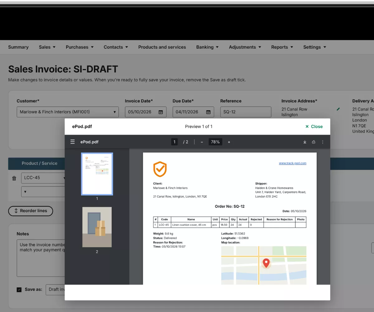 Sage Invoice Draft