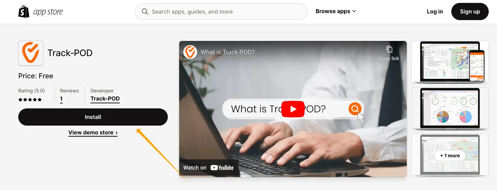 shopify app store track pod