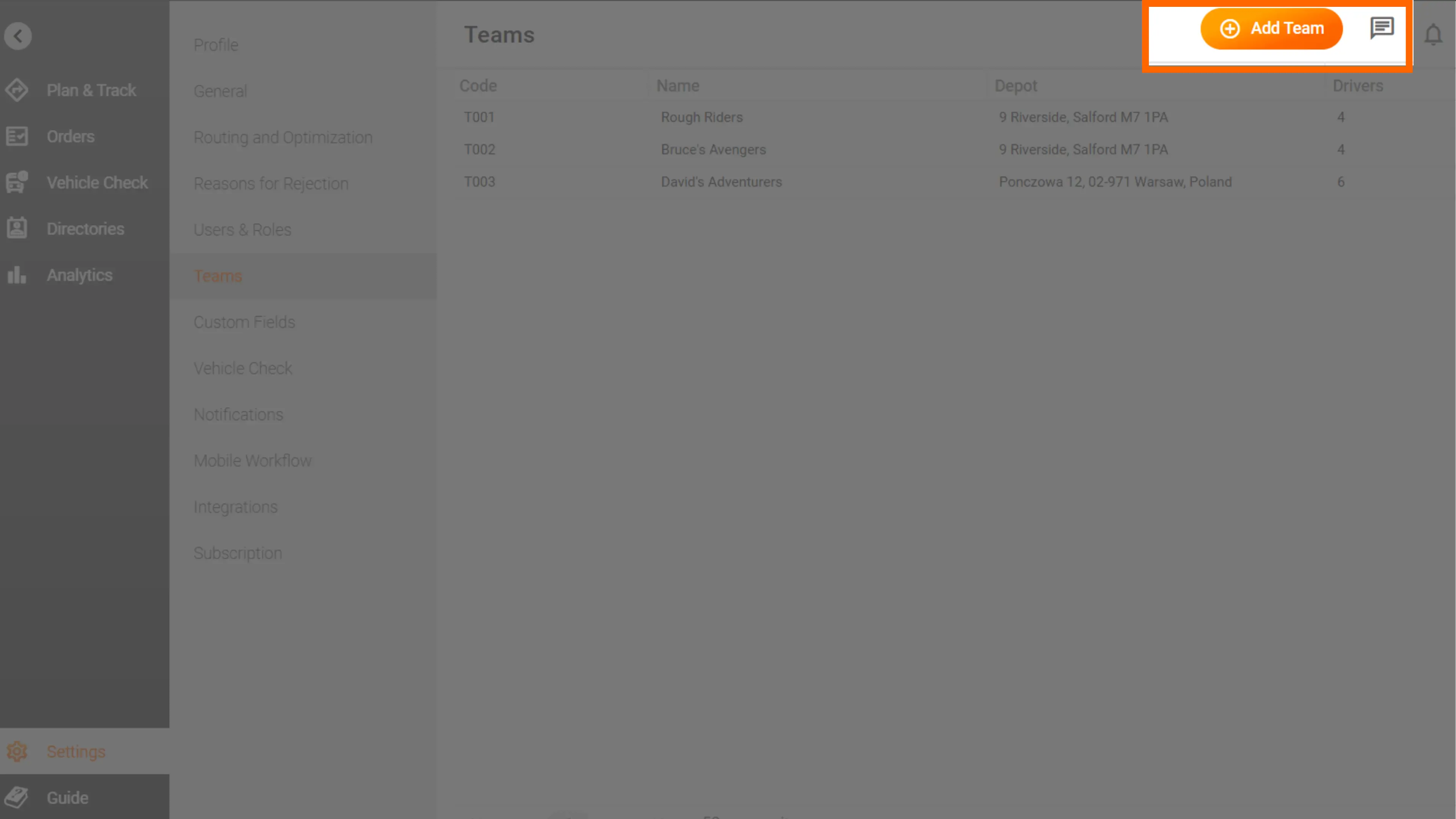 Add teams button