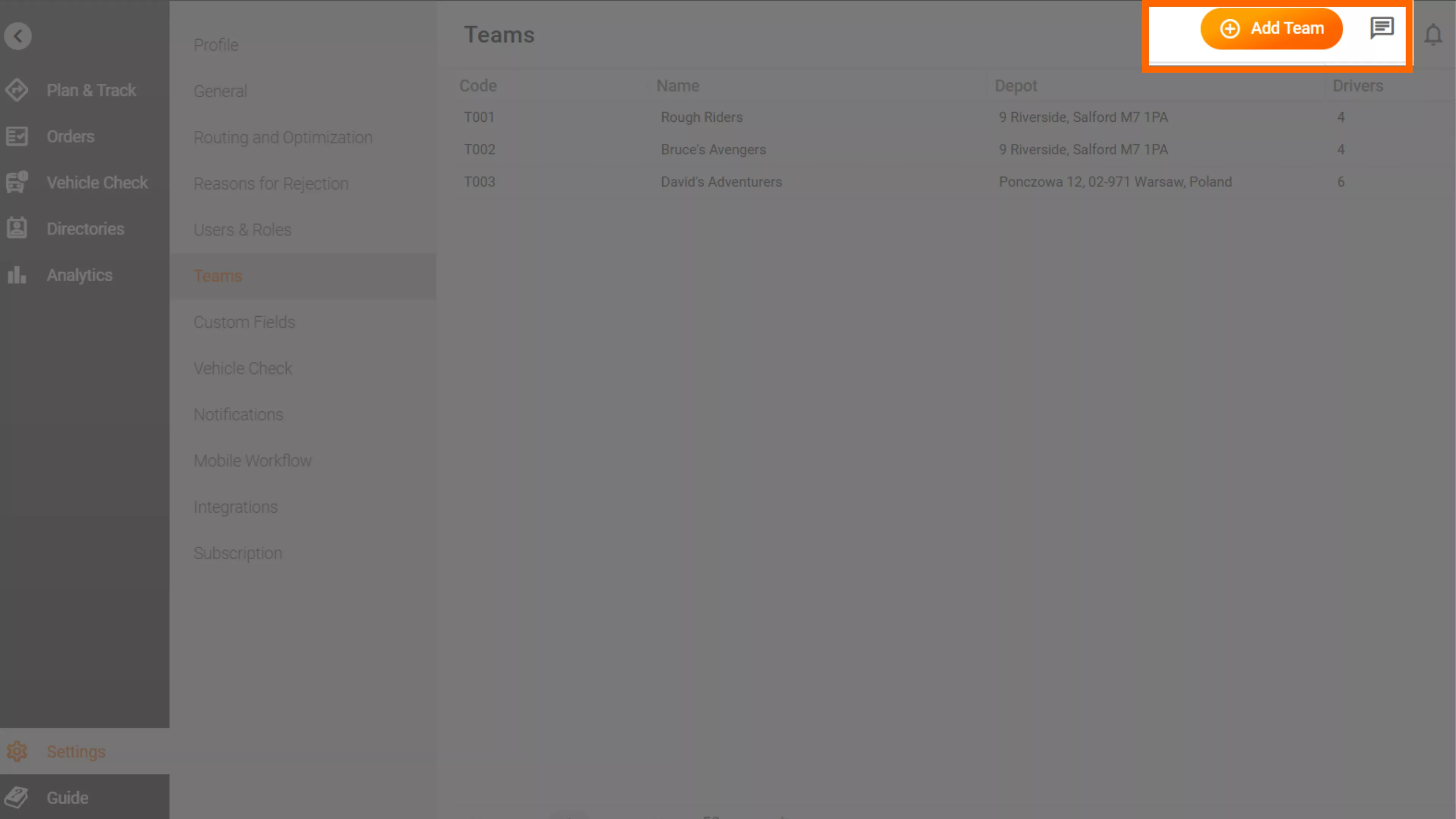 Adding teams in track-POD