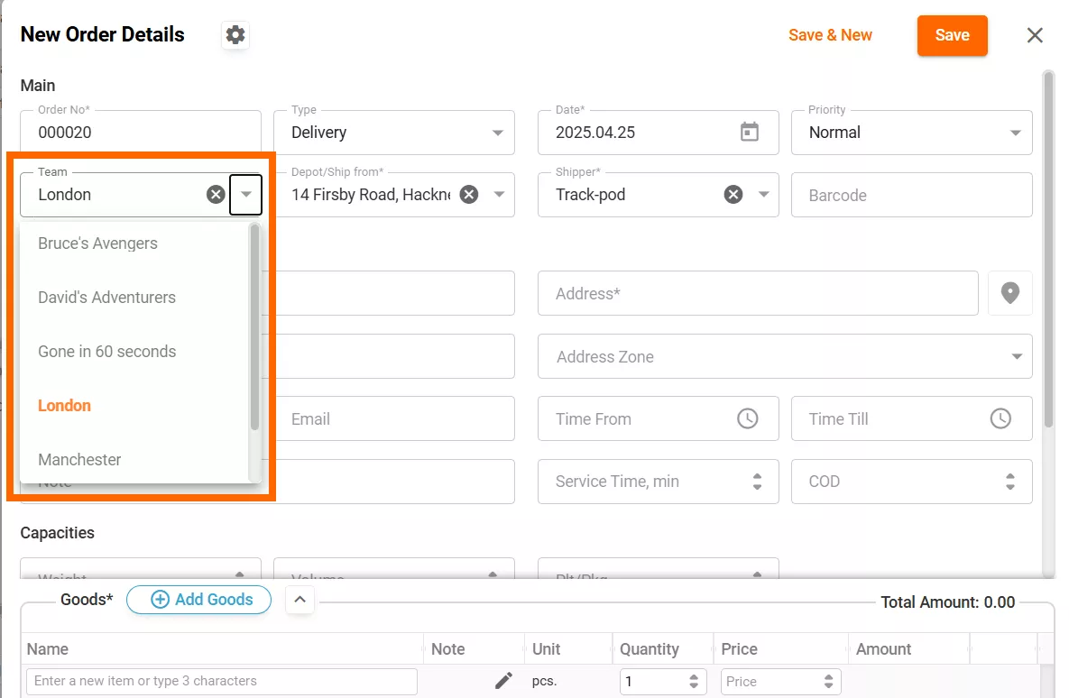 Adding teams to orders
