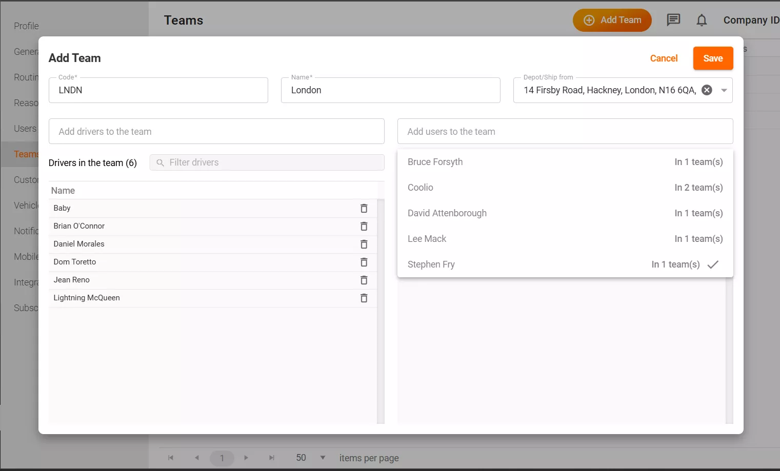Adding a team to Track-POD