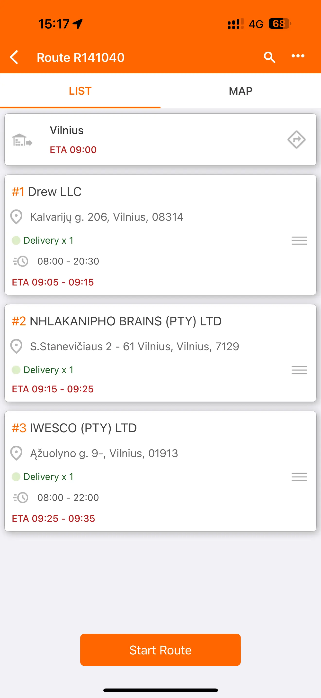 List of Route stops