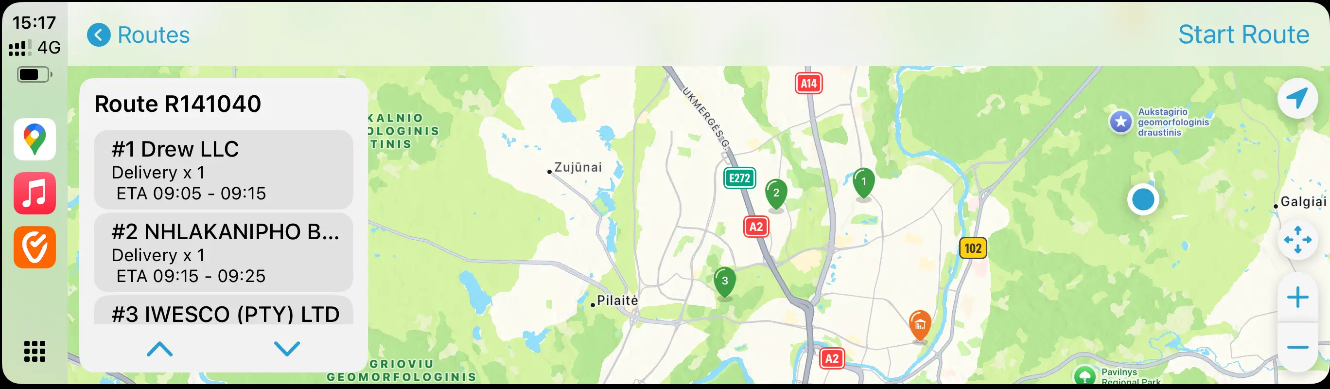 Route list on CarPlay
