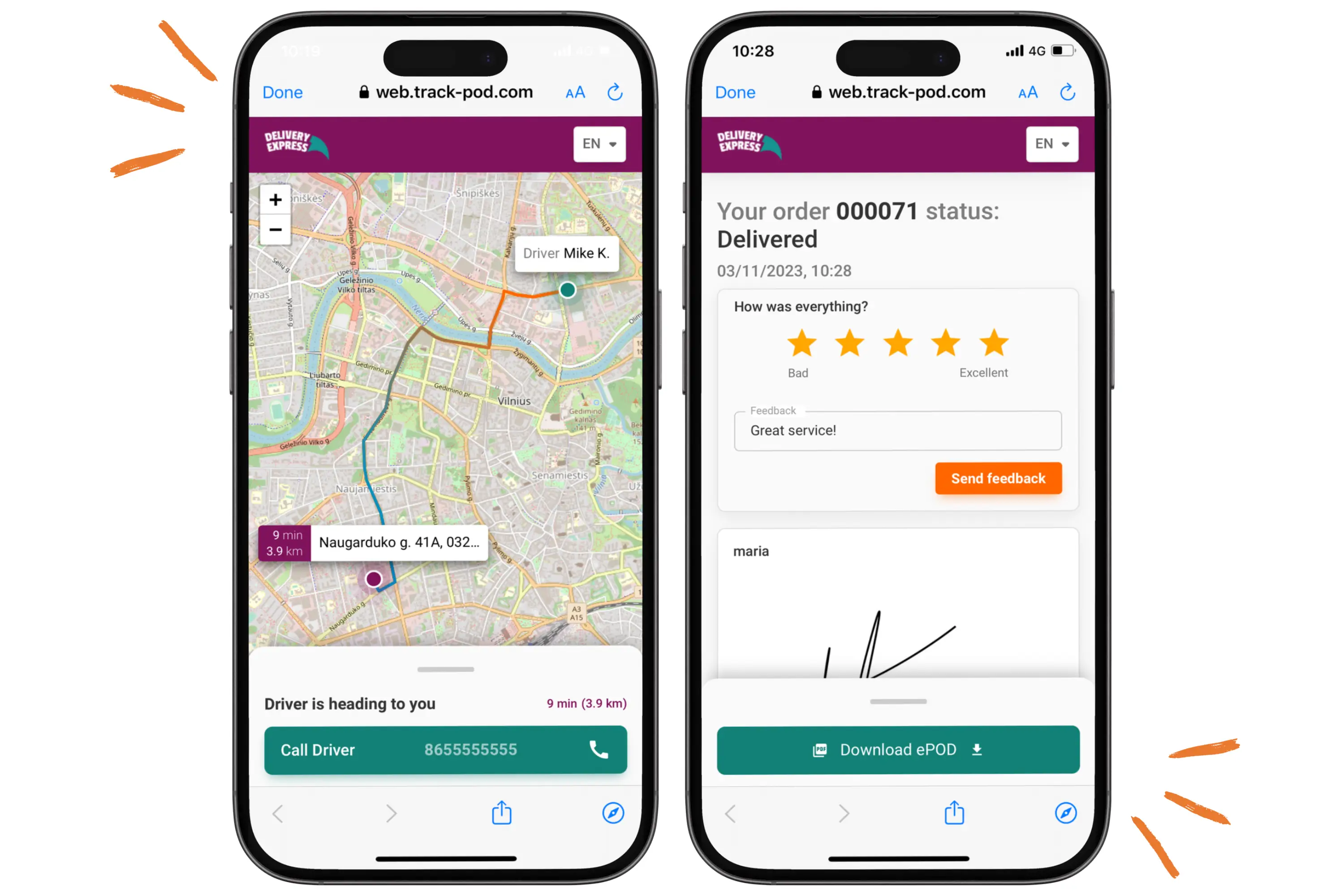 custom branded live tracking page Track POD
