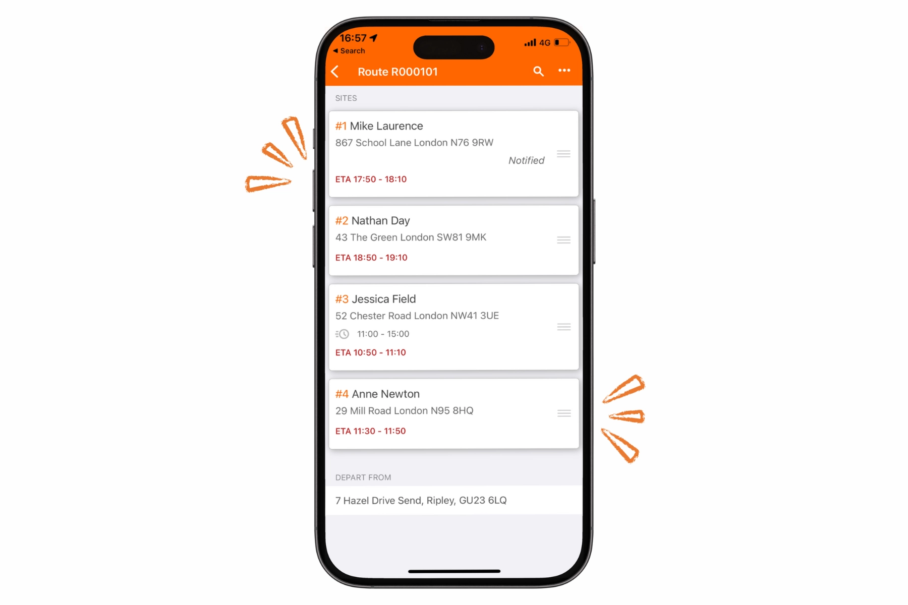 estimated arrival time Track POD driver app