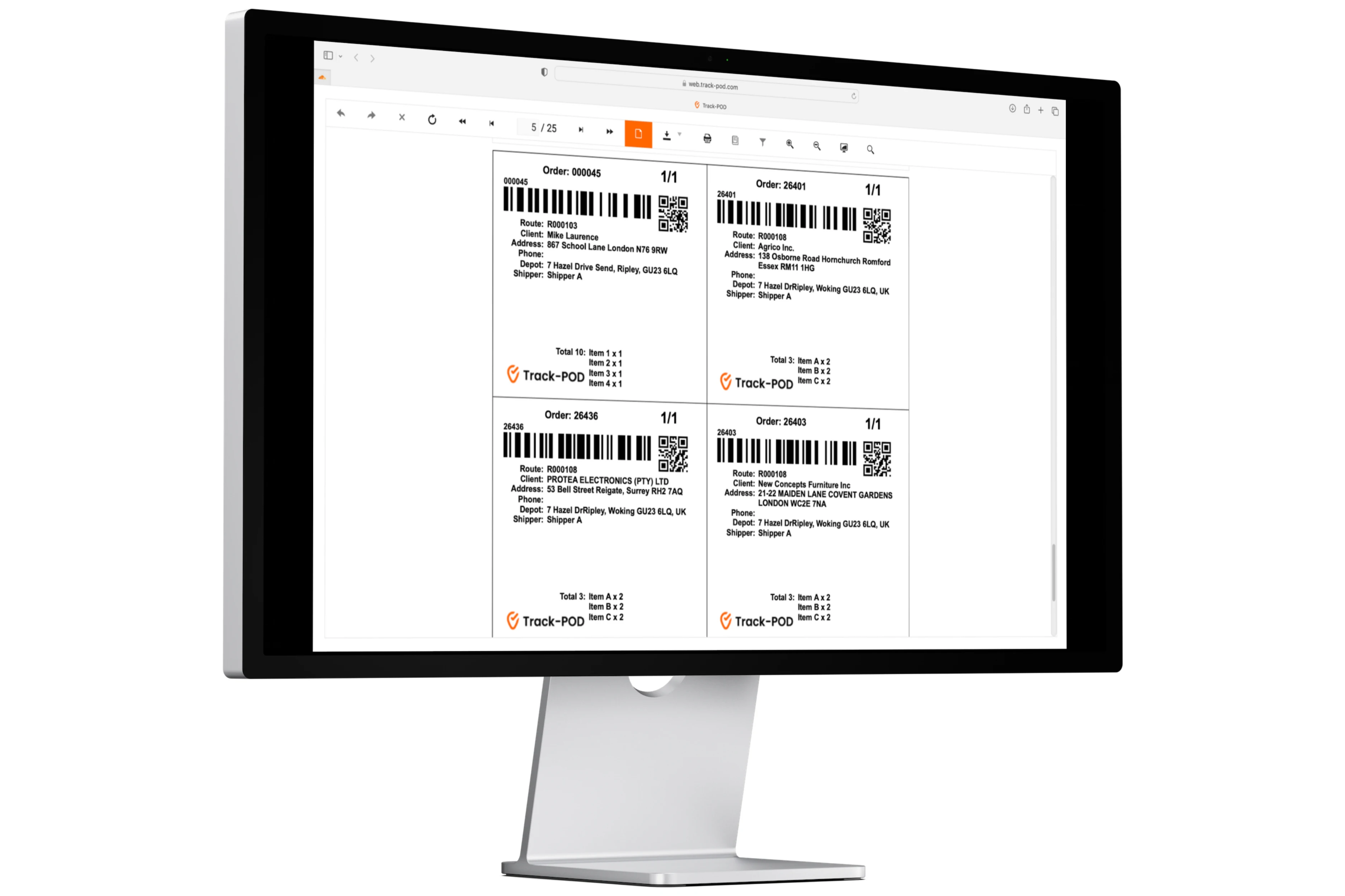 track-pod shipping labels packing slip