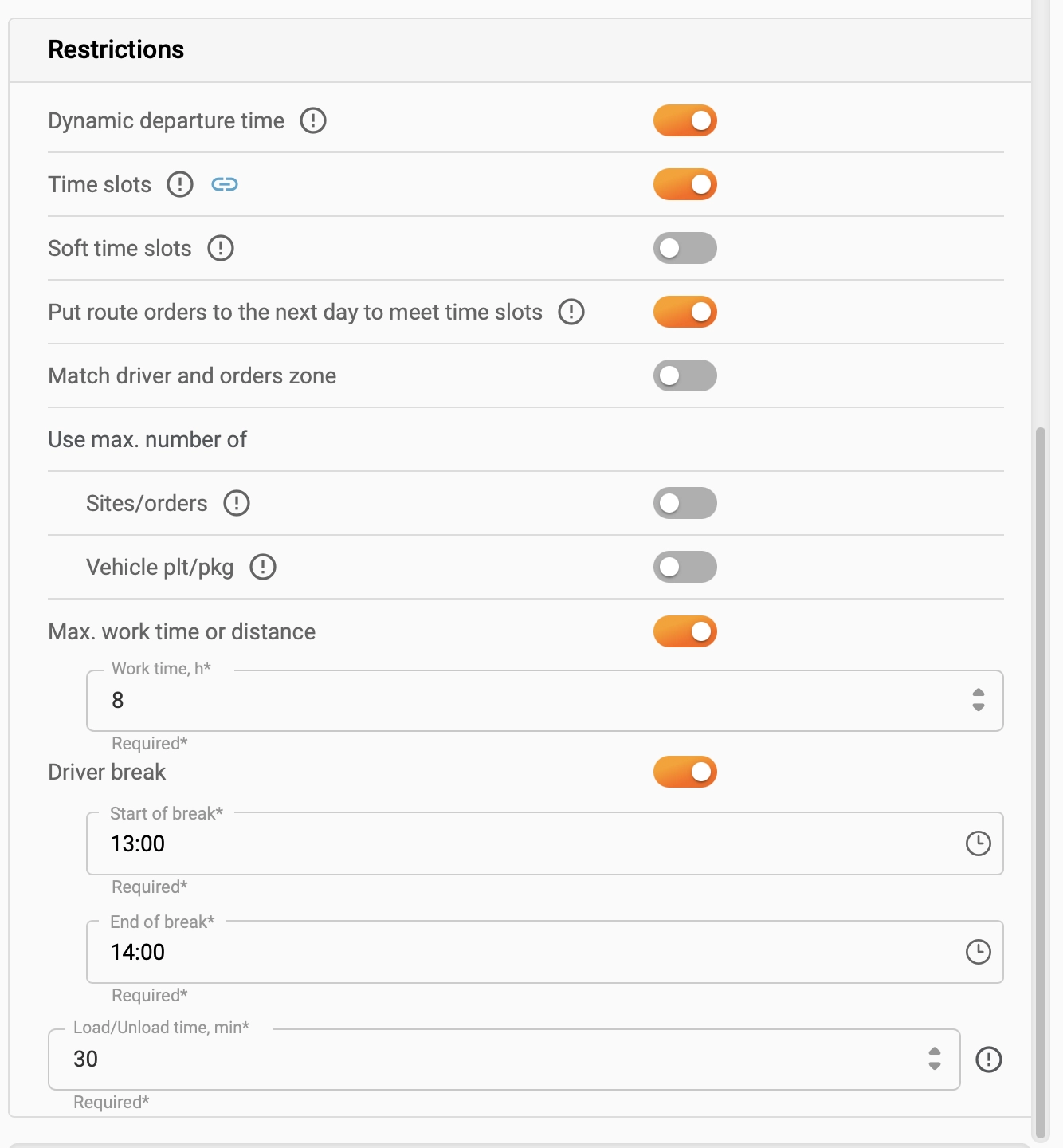 vehicle routing restrictions in Track-POD