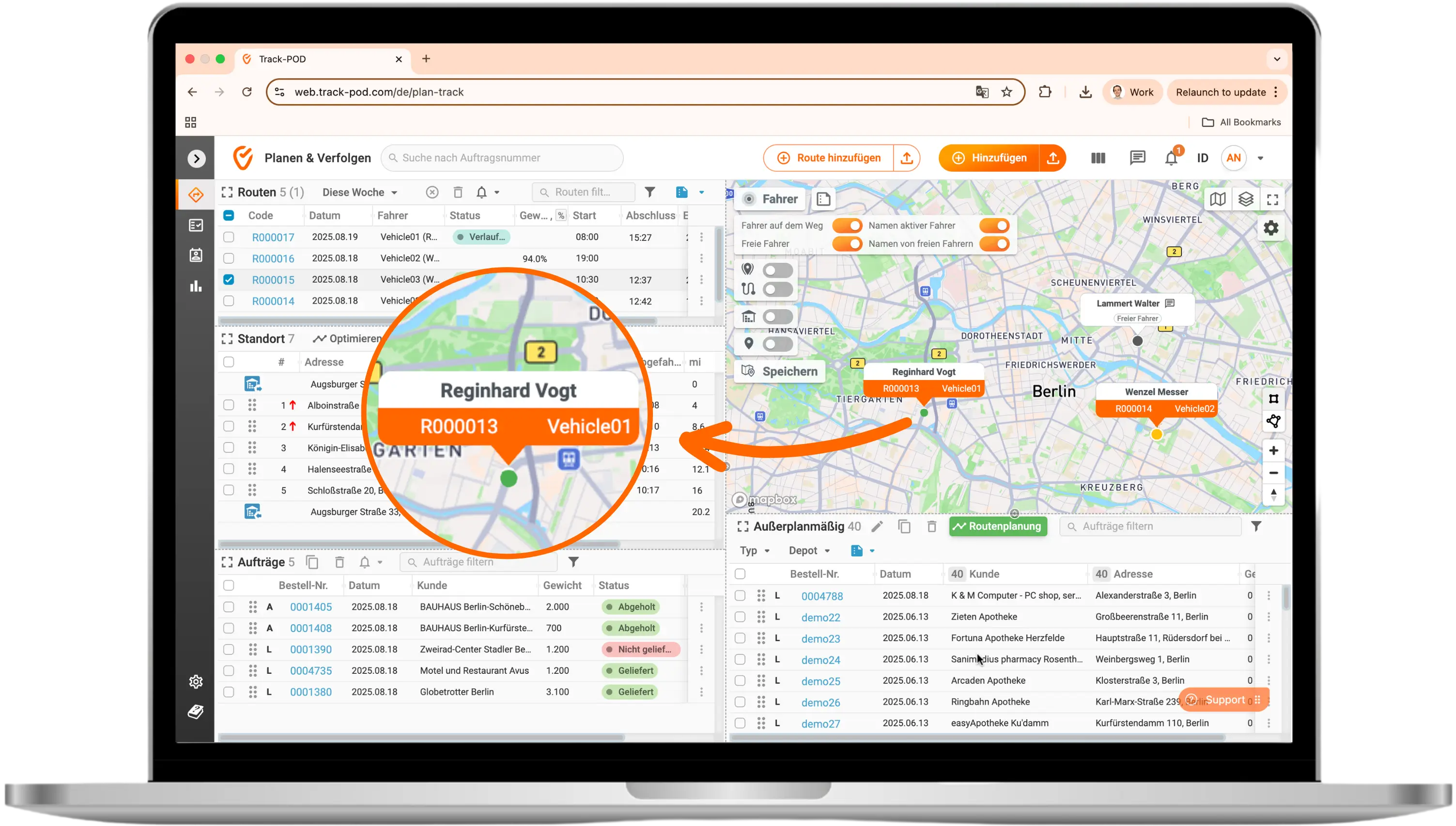 Lieferplanungssoftware zur Verfolgung Ihrer Fahrer