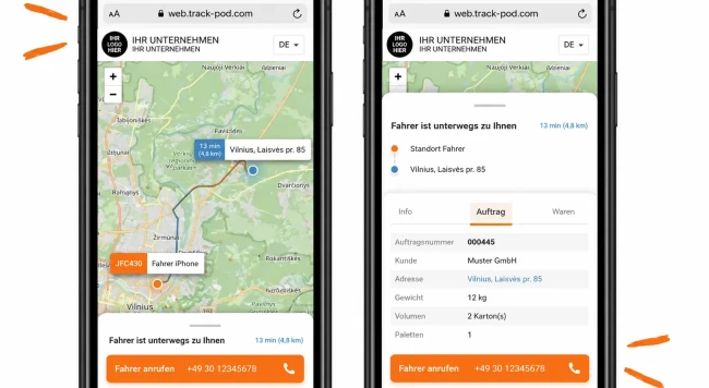 Gebrandetes Live Tracking