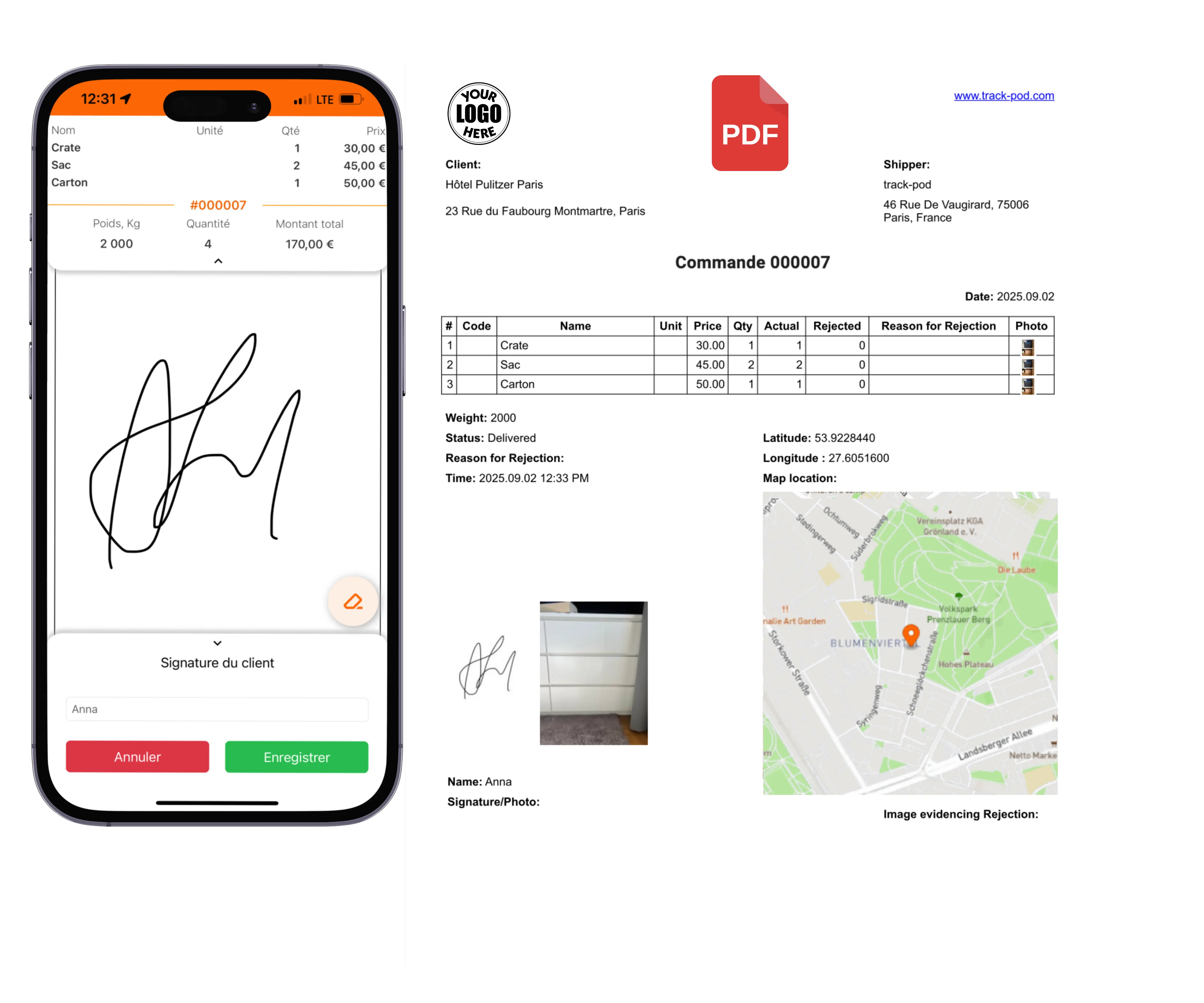 Track POD avec une signature electronique