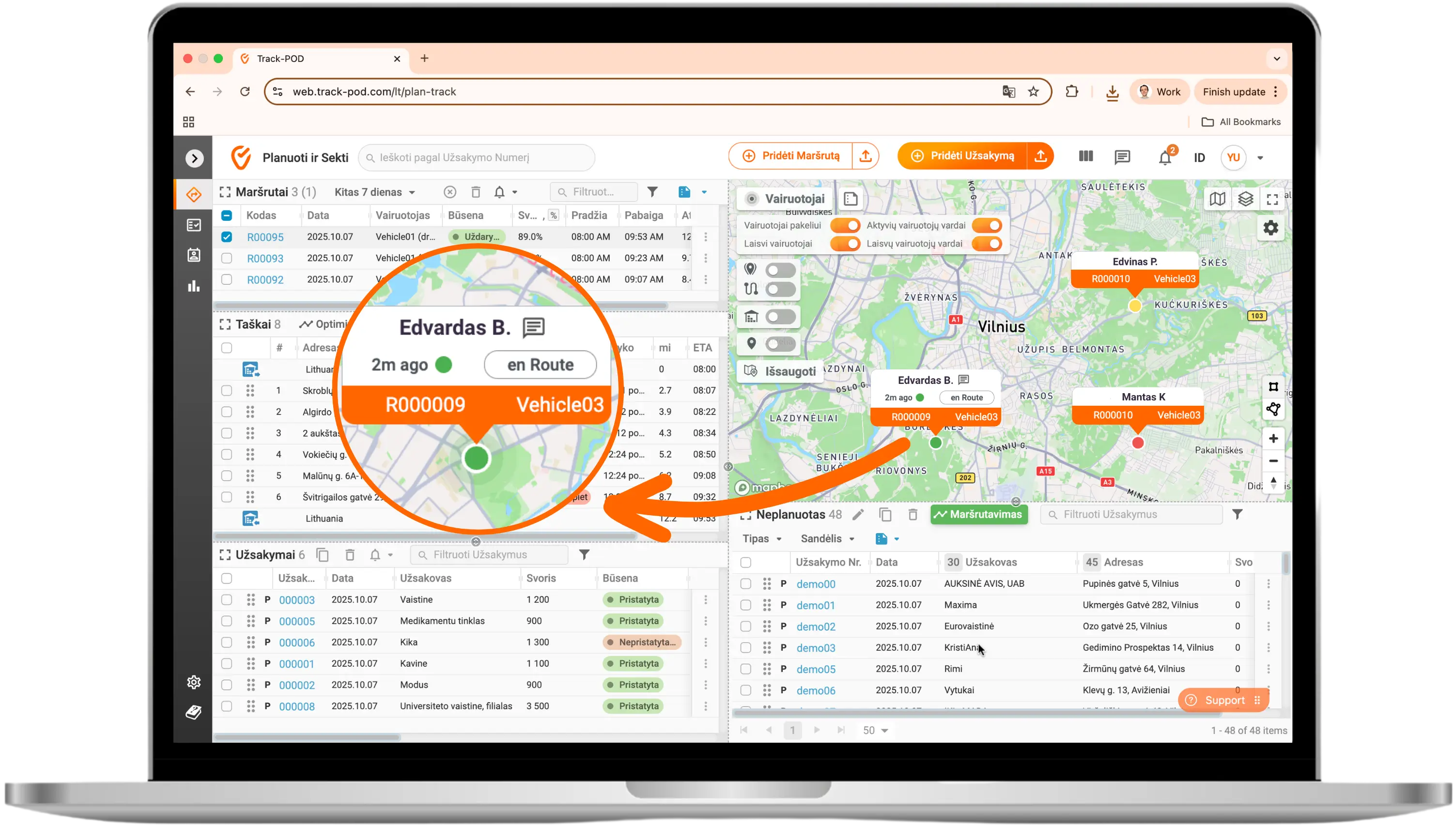 Transporto priemoniu ir siuntu pristatymo sekimas realiuoju laiku