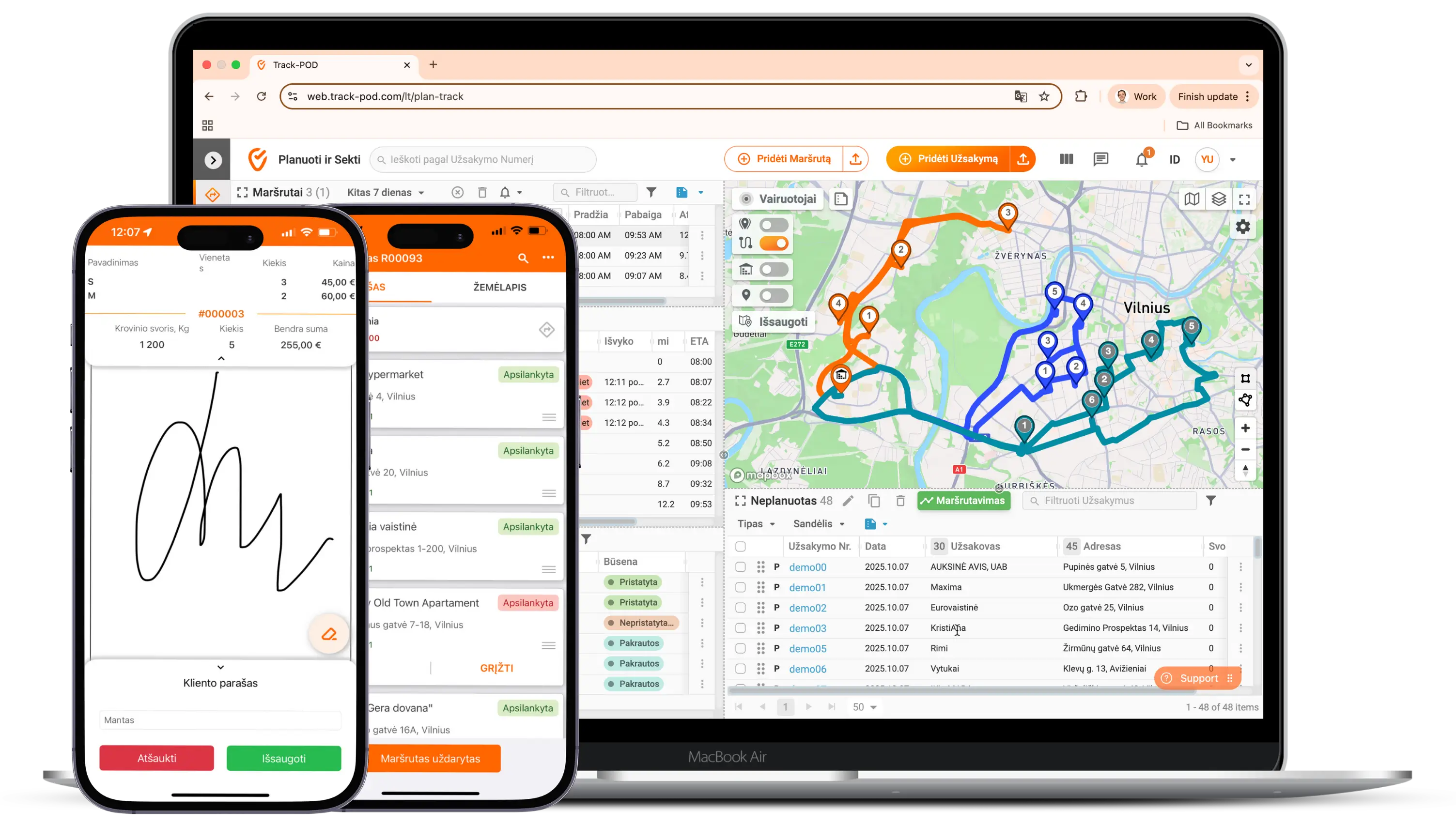 Track POD marsrutu planavimas