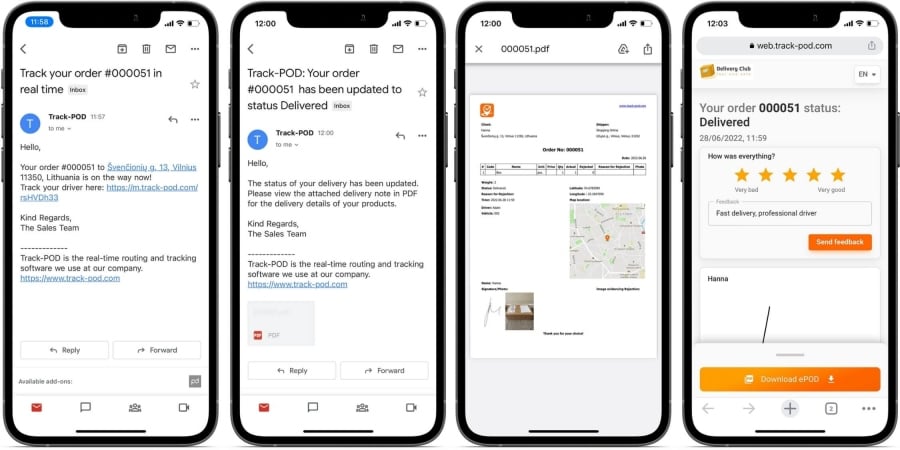 Email delivery notifications Track POD