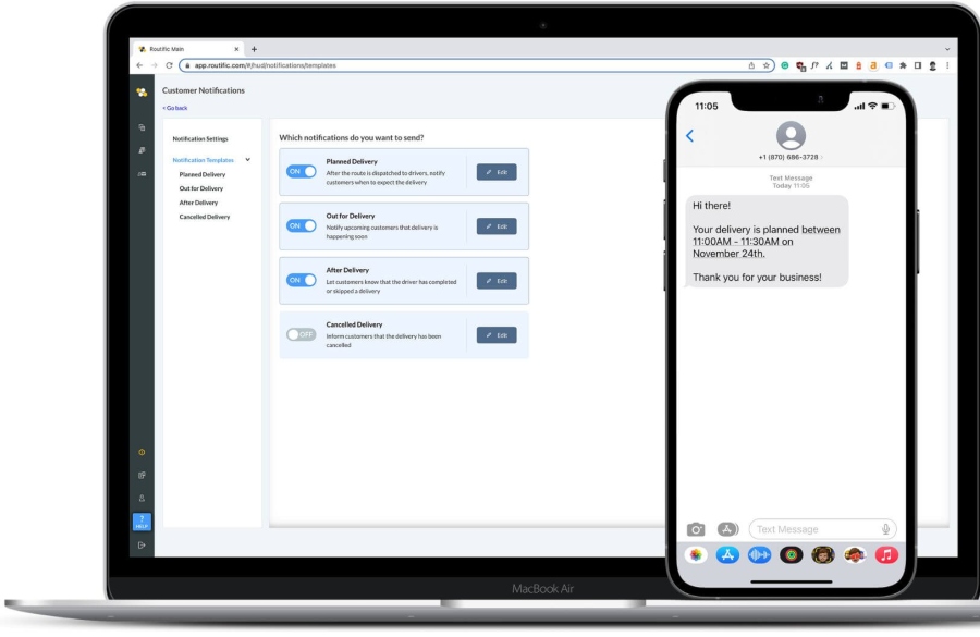 routific delivery notifications settings