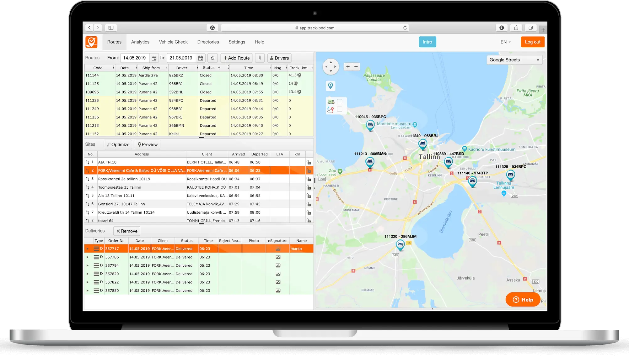Track-POD-bezorgingssoftware voor je bezorgingen tot aan de deur, logboek en tracking image