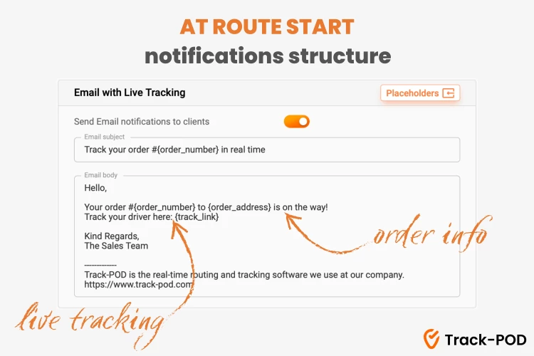 at route start notifications template