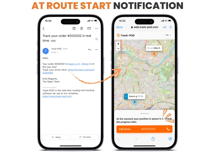 at route start shipping notification