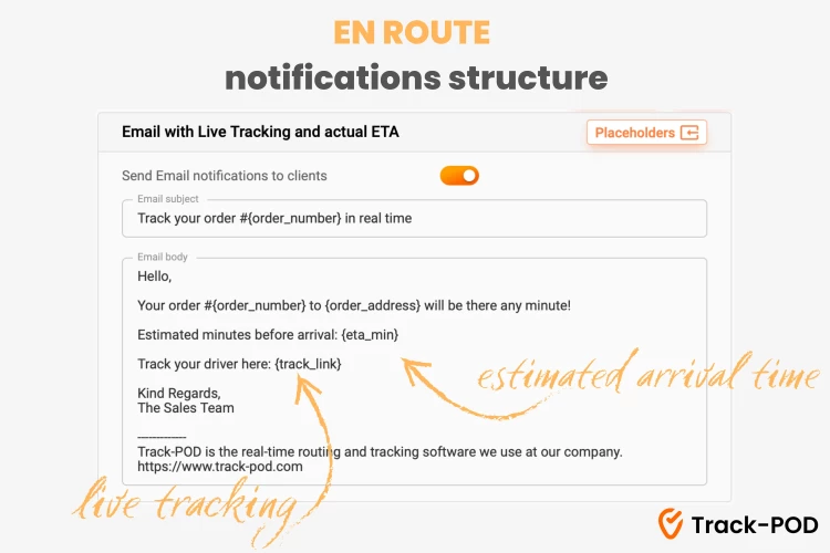 en route notifications template