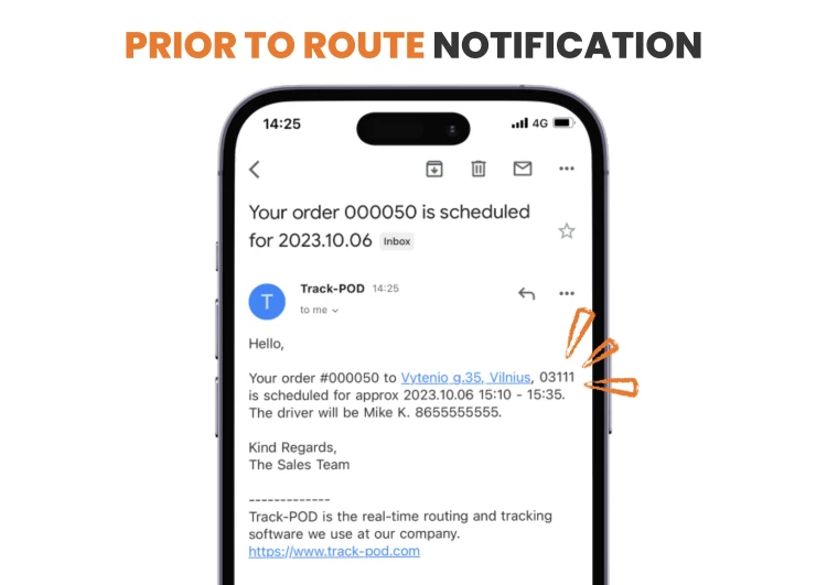 prior to route shipping notification
