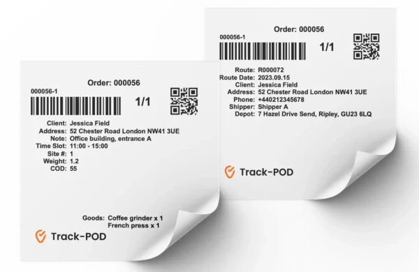 custom shipping labels in track pod